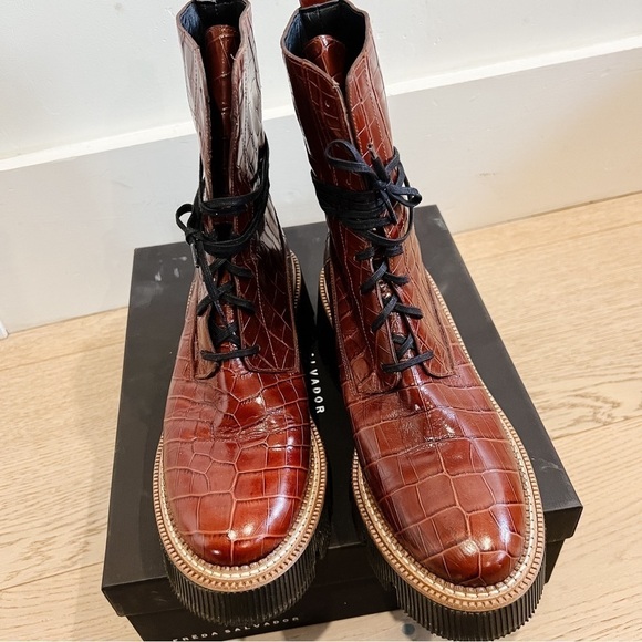Freda Salvador Billie Platform Combat Boot in Brick Red Embossed Croc. SOLD OUT - Picture 6 of 7